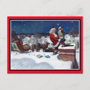 Kerstman brengt een lading boeken briefkaart