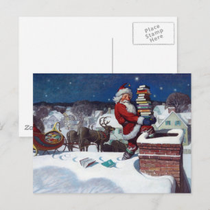 Kerstman brengt een lading boeken door Wyeth Briefkaart