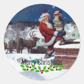Kerstman brengt een lading boeken door Wyeth Ronde Sticker (Voorkant)