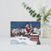 Kerstman brengt een lading boeken feestdagenkaart (Staand voorkant)