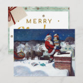 Kerstman brengt een lading boeken feestdagenkaart (Voorkant / Achterkant)