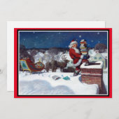 Kerstman brengt een lading boeken feestdagenkaart (Voorkant / Achterkant)
