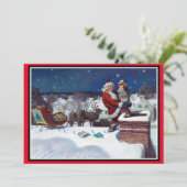 Kerstman brengt een lading boeken feestdagenkaart (Staand voorkant)