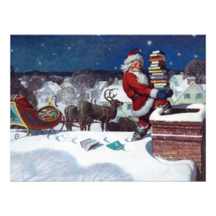 Kerstman brengt een lading boeken foto afdruk