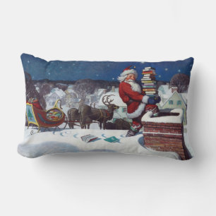 Kerstman brengt een lading boeken rond van Wyeth Kussen