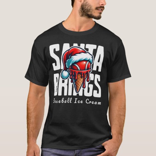 Kerstman Brengt Honkbal Ijs T-shirt (Voorkant)