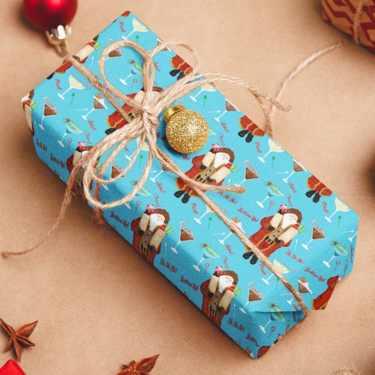 Kerstman brengt kerst drankjes cadeaupapier