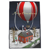 Kerstman brengt kerstcadeaus medium cadeauzakje (Voorkant)