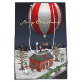 Kerstman brengt kerstcadeaus medium cadeauzakje (Achterkant)