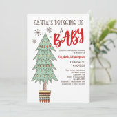 Kerstman brengt ons een baby kerst baby shower kaart (Staand voorkant)