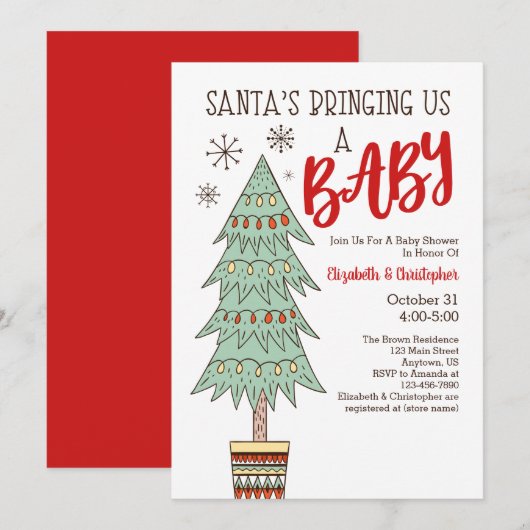 Kerstman brengt ons een baby kerst baby shower kaart (Voorkant / Achterkant)