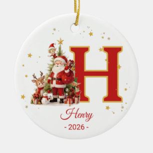 Kerstman Brief Monogram Kinderen Aangepaste Naam O Keramisch Ornament