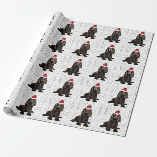 Kerstman Bruin Cocker Spaniel Vakantiehond Cadeaupapier (Uitgerold)
