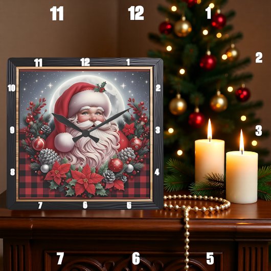 Kerstman Buffalo Plaid Vierkante Klok