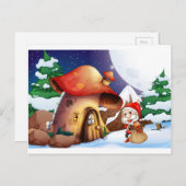 Kerstman buiten het paddenstoelenhuis feestdagenkaart (Voorkant / Achterkant)