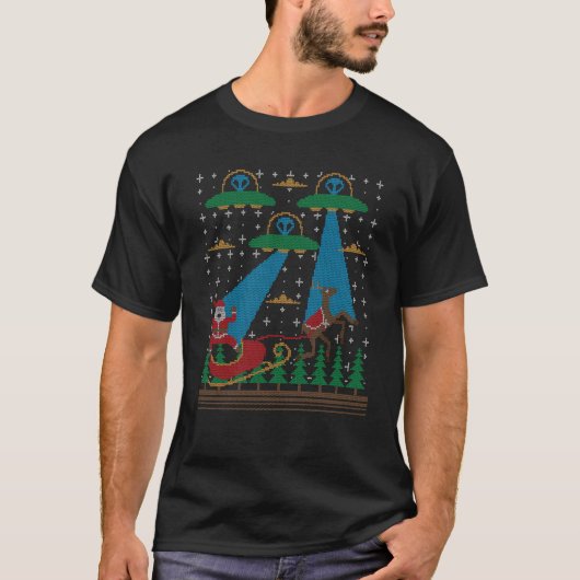 Kerstman buitenaardse invasie ruimte UFO lelijke K T-shirt (Voorkant)