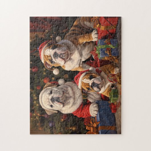 Kerstman Bulldogs Kerstpuzzel Legpuzzel (Verticaal)
