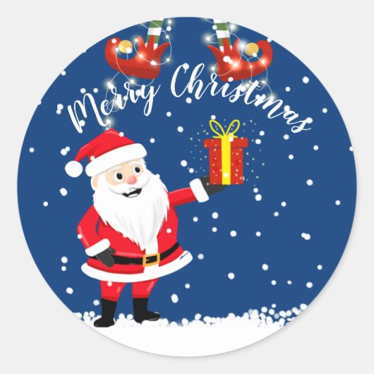 Kerstman cadeau elf vrolijke kerst ronde sticker (Voorkant)