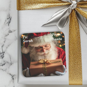 Kerstman Cadeau Van Kinderen Kind Vierkante Sticker