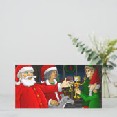 Kerstman cadeau werkplaats feestdagenkaart (Staand voorkant)