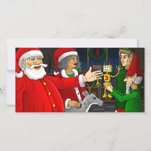 Kerstman cadeau werkplaats feestdagenkaart (Voorkant)