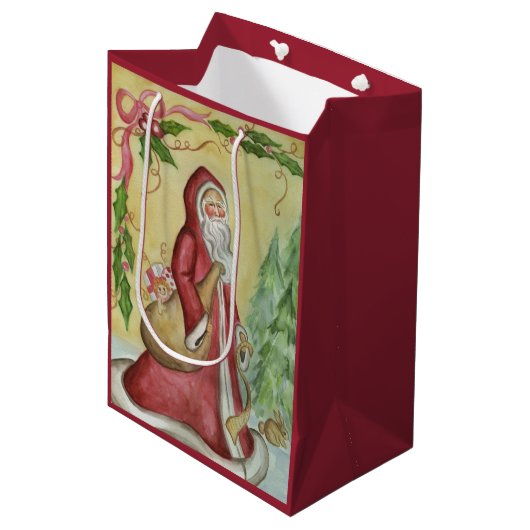 Kerstman Cadeaubag Medium Cadeauzakje (Voorkant Gekanteld)