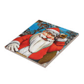 Kerstman Cadeaupak Sneeuwbos Kunst Tegeltje (Zijkant)