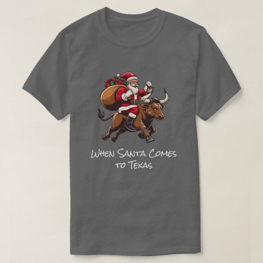 Kerstman Cadeaus bezorgen op Texas Longhorn Bull # T-shirt (Design voorkant)