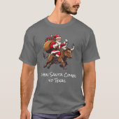 Kerstman Cadeaus bezorgen op Texas Longhorn Bull # T-shirt (Voorkant)