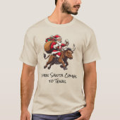 Kerstman Cadeaus bezorgen op Texas Longhorn Bull # T-shirt (Voorkant)