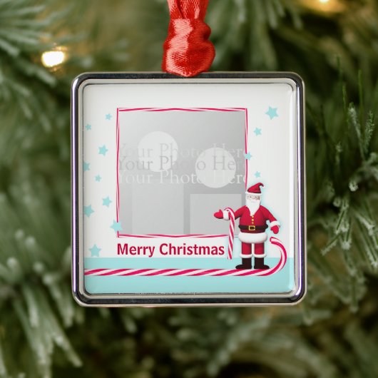 Kerstman, Candy Cane en Sterren Kerstmis Foto Metalen Ornament (Boom)