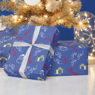 Kerstman Candy Cane Patroon Blauw Kerstmis Cadeaupapier