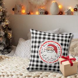 Kerstman Cartoon Buffalo geruite landelijke zwart  Kussen