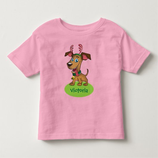 Kerstman Cartoon Doggie met kindnaam Kinder Shirts (Voorkant)
