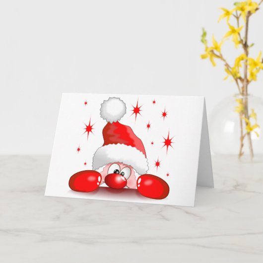 Kerstman Cartoon Lief Spiedende Karakter Kaart (Gele Bloem)