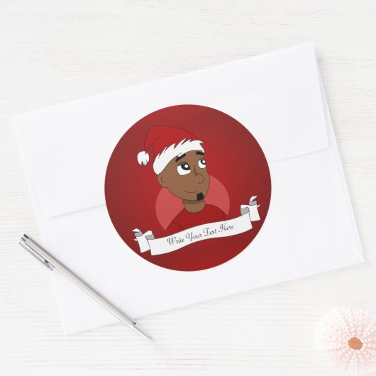 Kerstman cartoon ronde sticker (Envelop)