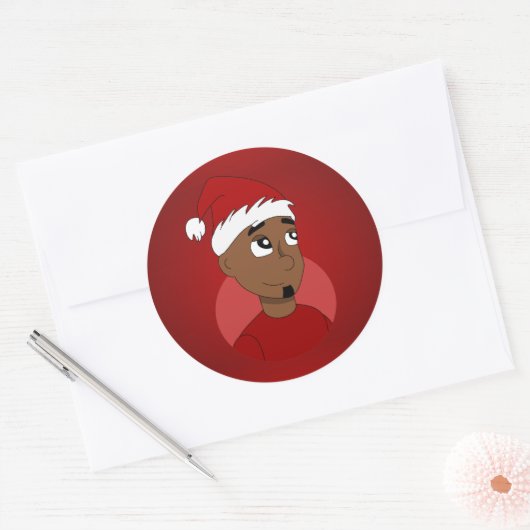 Kerstman cartoon ronde sticker (Envelop)