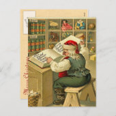  Kerstman checkt zijn lijst Feestdagenkaart (Voorkant / Achterkant)