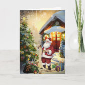 Kerstman checkt zijn lijst van goede jongens en me feestdagen kaart (Voorkant)