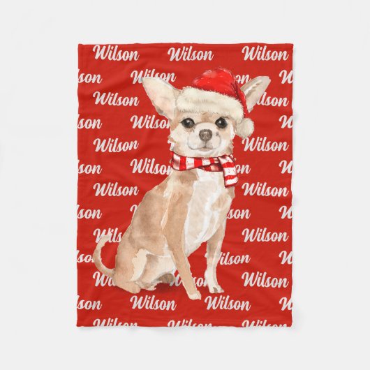 Kerstman Chihuahua Santa Dog's naam Fleece Deken (Voorkant)