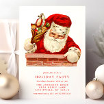 kerstman Chimney Retro Holiday Kaart<br><div class="desc">uitnodiging van de Santa Claus Chimney Retro Holiday Party. Dit prachtige ontwerp is voorzien van een retro-kerstman die de schoorsteen omlaag gaat. Pas dit aangepaste vakantiemodel aan met uw eigen partijgegevens. Ideaal voor een kerstdiner voor het gezin of voor een feestfeest voor bedrijven!</div>