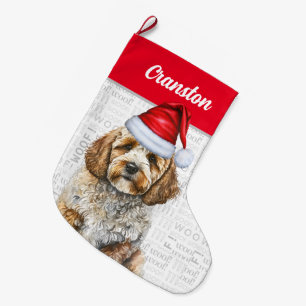 Kerstman Cockapoo met de naam van de hond Grote Kerstsok