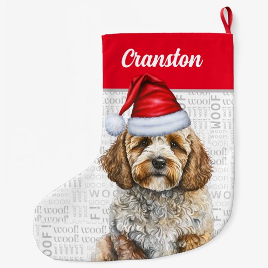 Kerstman Cockapoo met de naam van de hond Grote Kerstsok (Achterkant)