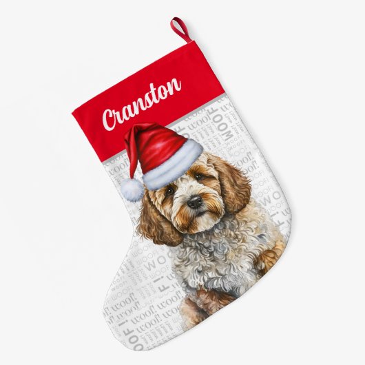 Kerstman Cockapoo met de naam van de hond Grote Kerstsok (Achterkant (Hangend))