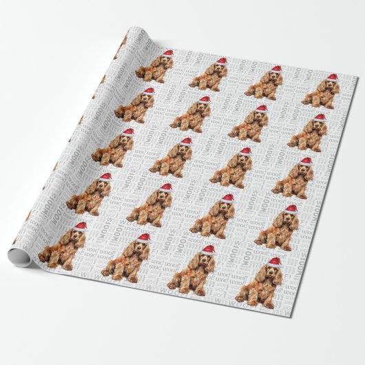 Kerstman Cocker Spaniel Vakantie Hond Cadeaupapier (Uitgerold)