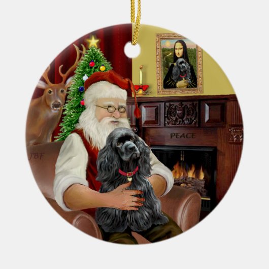 Kerstman - Cocker (zwart) Keramisch Ornament (Voorkant)