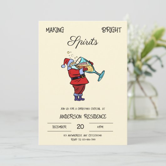 Kerstman cocktail uitnodiging (Staand voorkant)