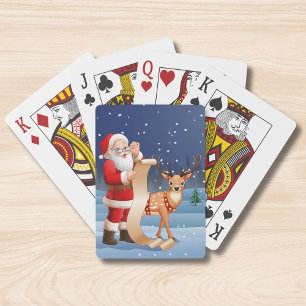 Kerstman controleert zijn lijst Kerstmis rendieren Pokerkaarten