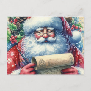 Kerstman controleert zijn lijst met vakantiedagen  briefkaart