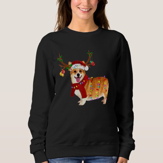 Kerstman Corgi Rendier Licht Kerstmis Trui (Voorkant)